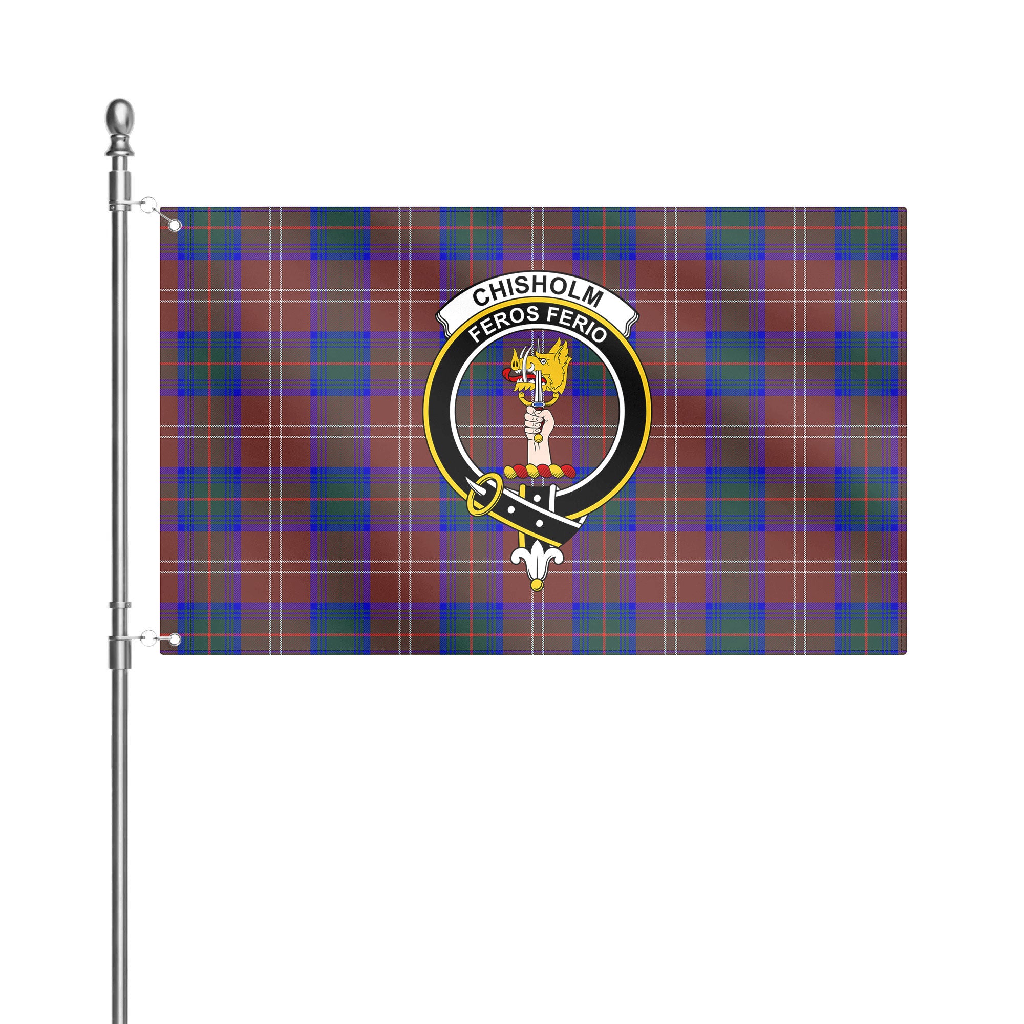 Chisholm Hunting Modern Tartan Crest House Flag