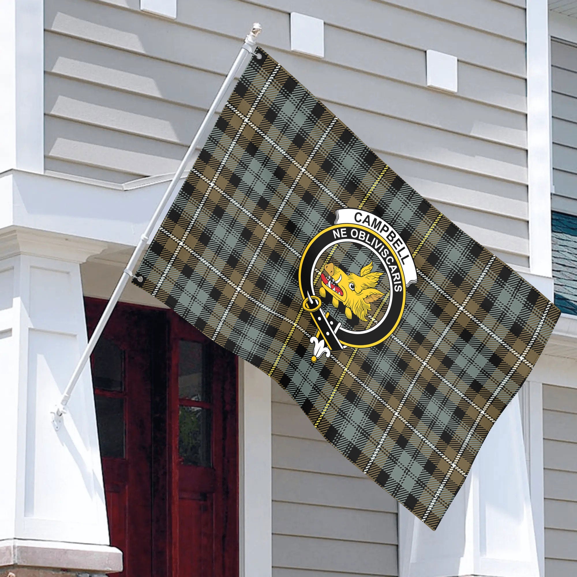 Campbell Argyll Weathered Tartan Crest House Flag