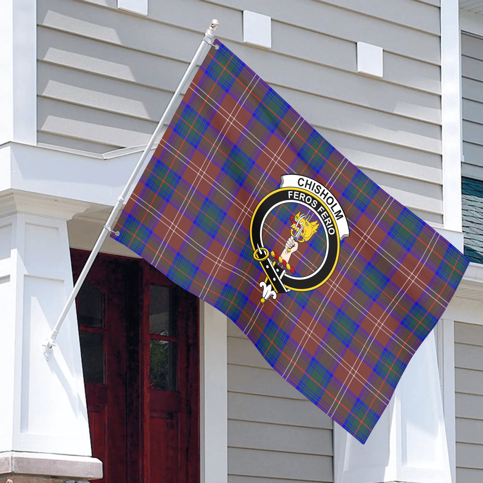 Chisholm Hunting Modern Tartan Crest House Flag