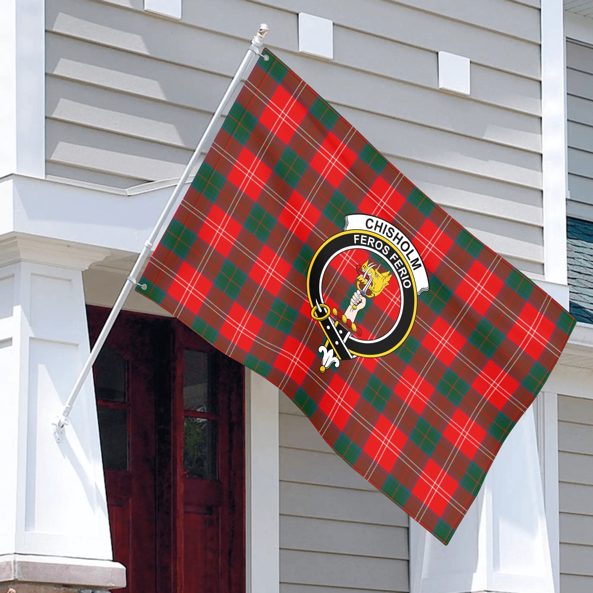 Chisholm Modern Tartan Crest House Flag