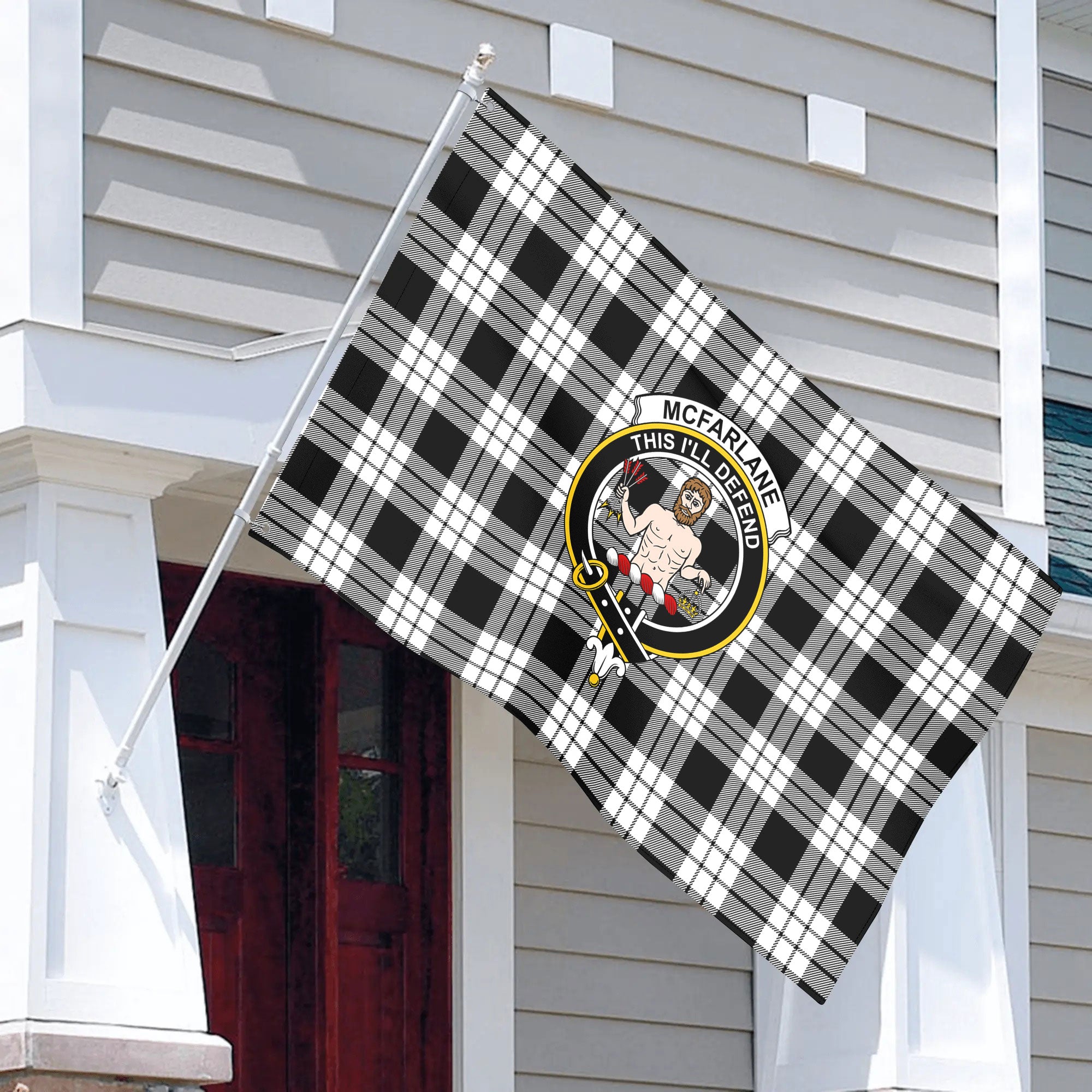 McFarlane Black - White Tartan Crest House Flag