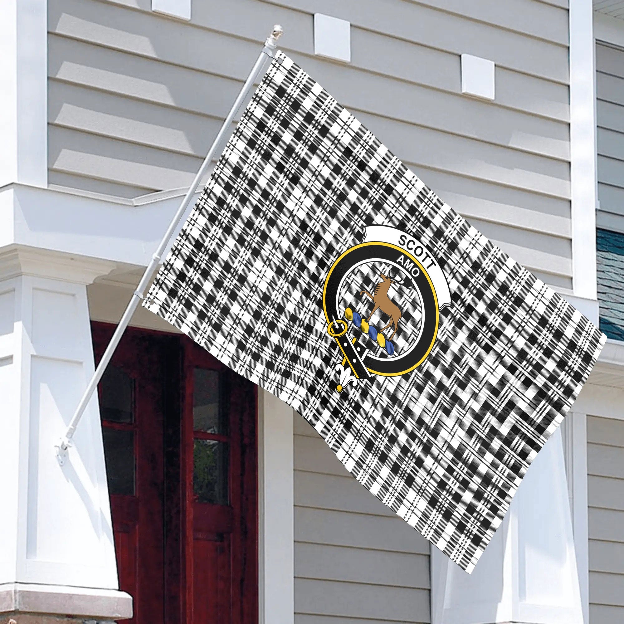 Scott Black & White Modern Tartan Crest House Flag