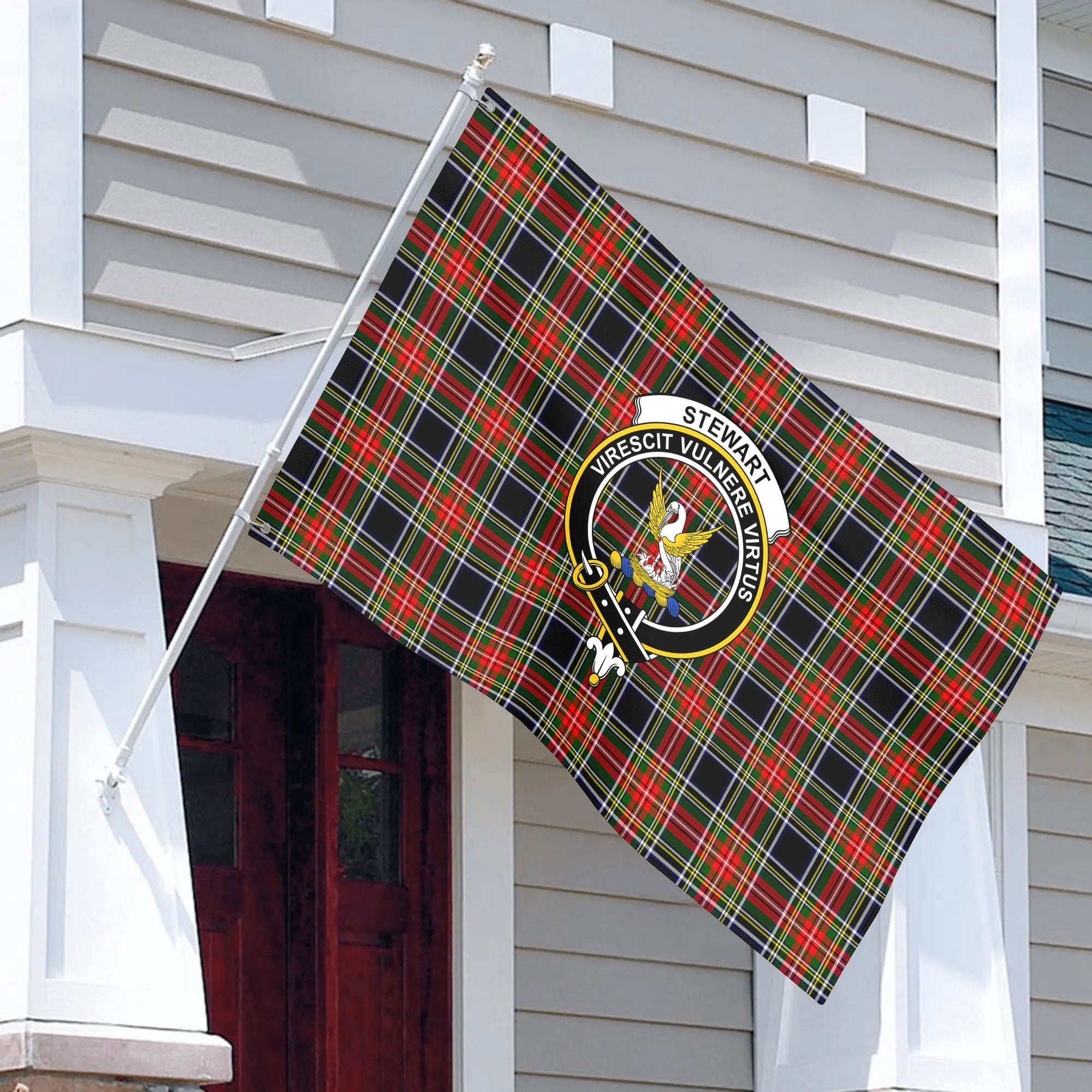 Stewart Black Tartan Crest House Flag