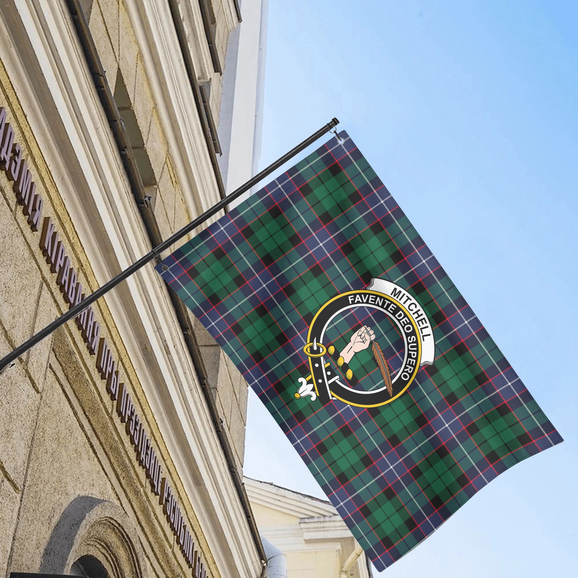 Mitchell Modern Tartan Crest House Flag