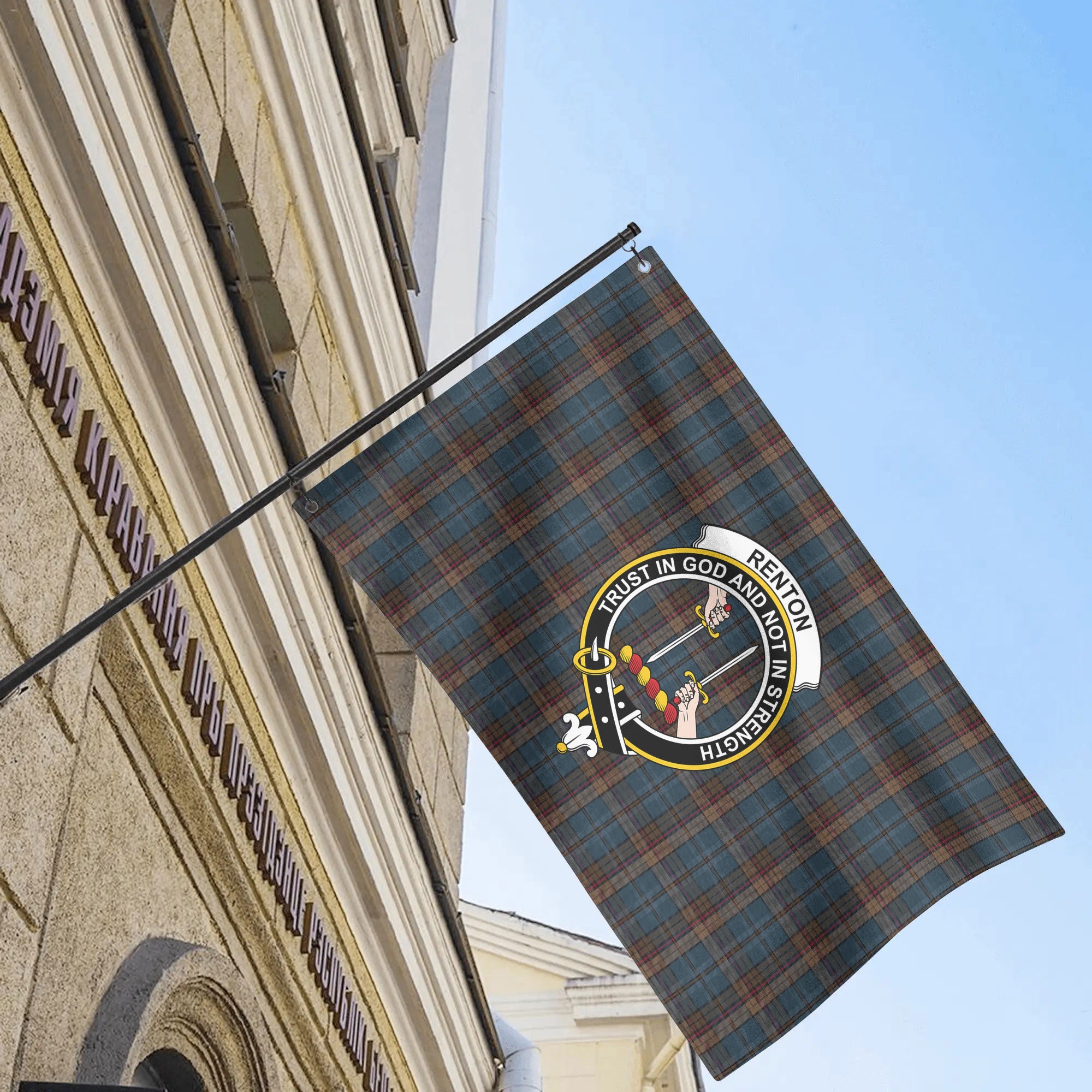 Renton Tartan Crest House Flag
