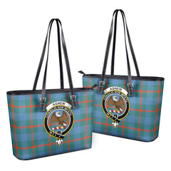 Agnew Ancient Tartan Crest Leather Tote Bag