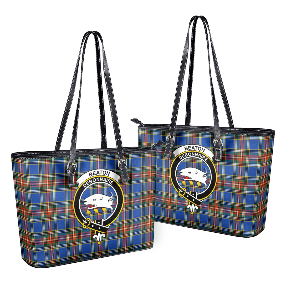 Beaton Ancient Tartan Crest Leather Tote Bag