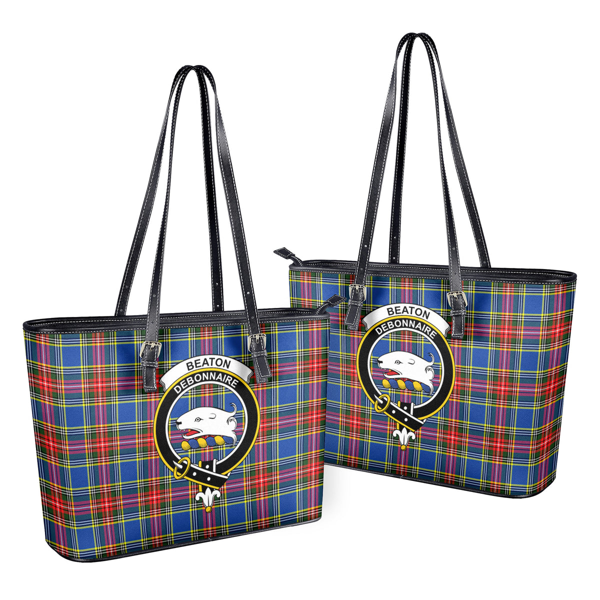 Beaton Modern Tartan Crest Leather Tote Bag