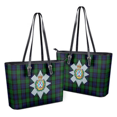 Black Watch Tartan Crest Leather Tote Bag