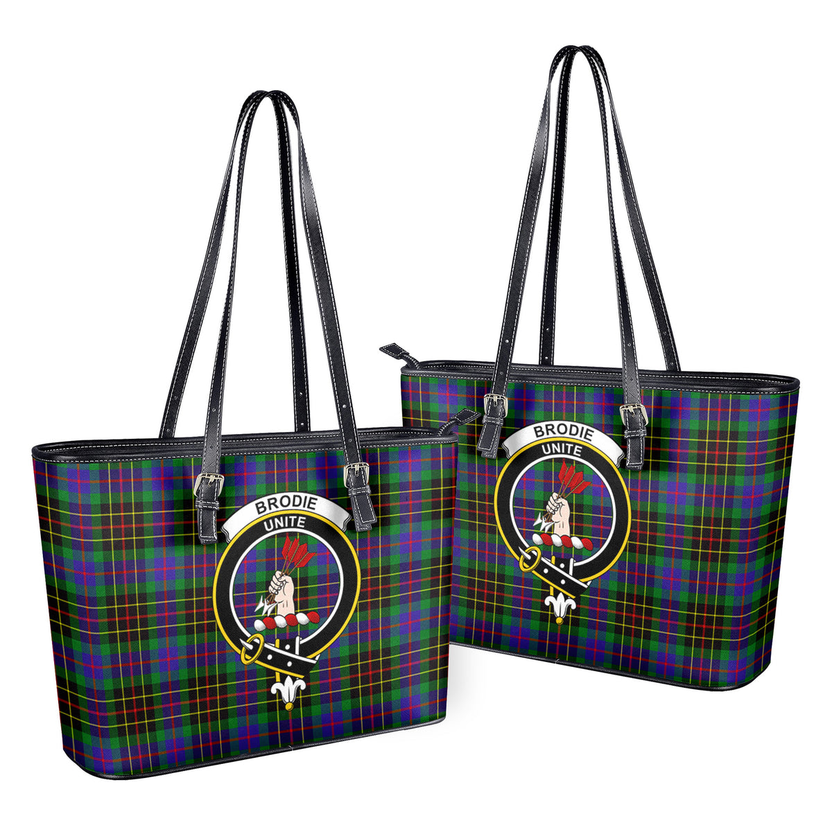 Brodie Hunting Modern Tartan Crest Leather Tote Bag