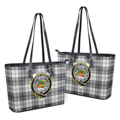 Douglas Grey Modern Tartan Crest Leather Tote Bag