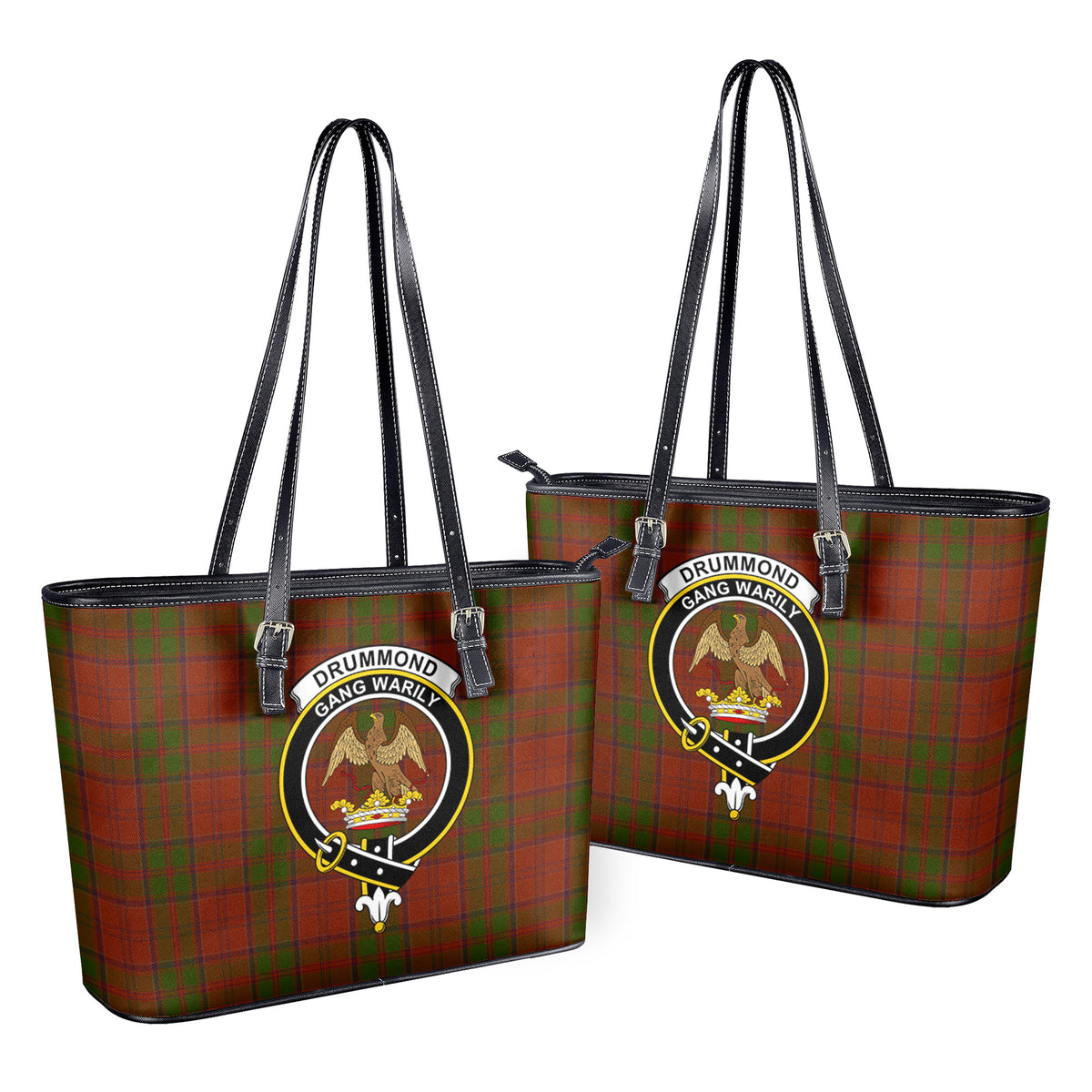 Drummond Clan Tartan Crest Leather Tote Bag