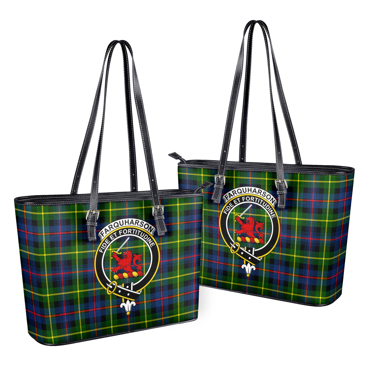 Farquharson Modern Tartan Crest Leather Tote Bag