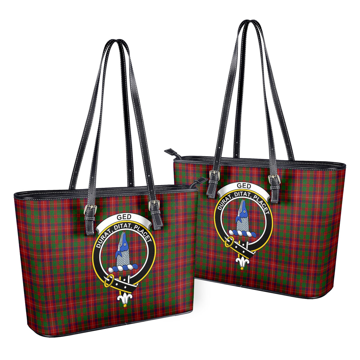 Ged Tartan Crest Leather Tote Bag