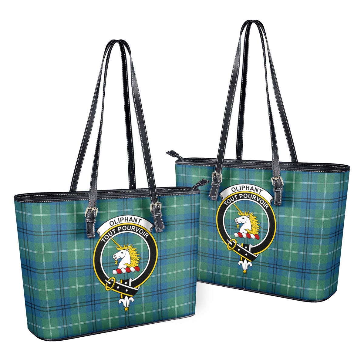 Oliphant Ancient Tartan Crest Leather Tote Bag