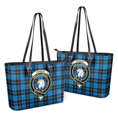 Ramsay Blue Ancient Tartan Crest Leather Tote Bag