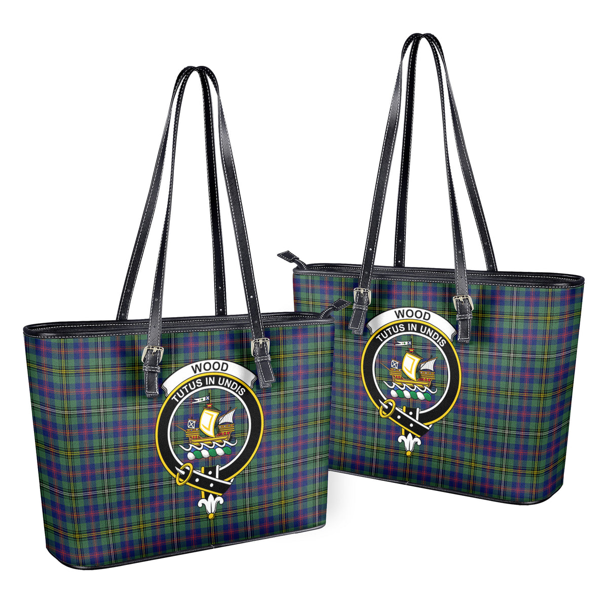 Wood Tartan Crest Leather Tote Bag