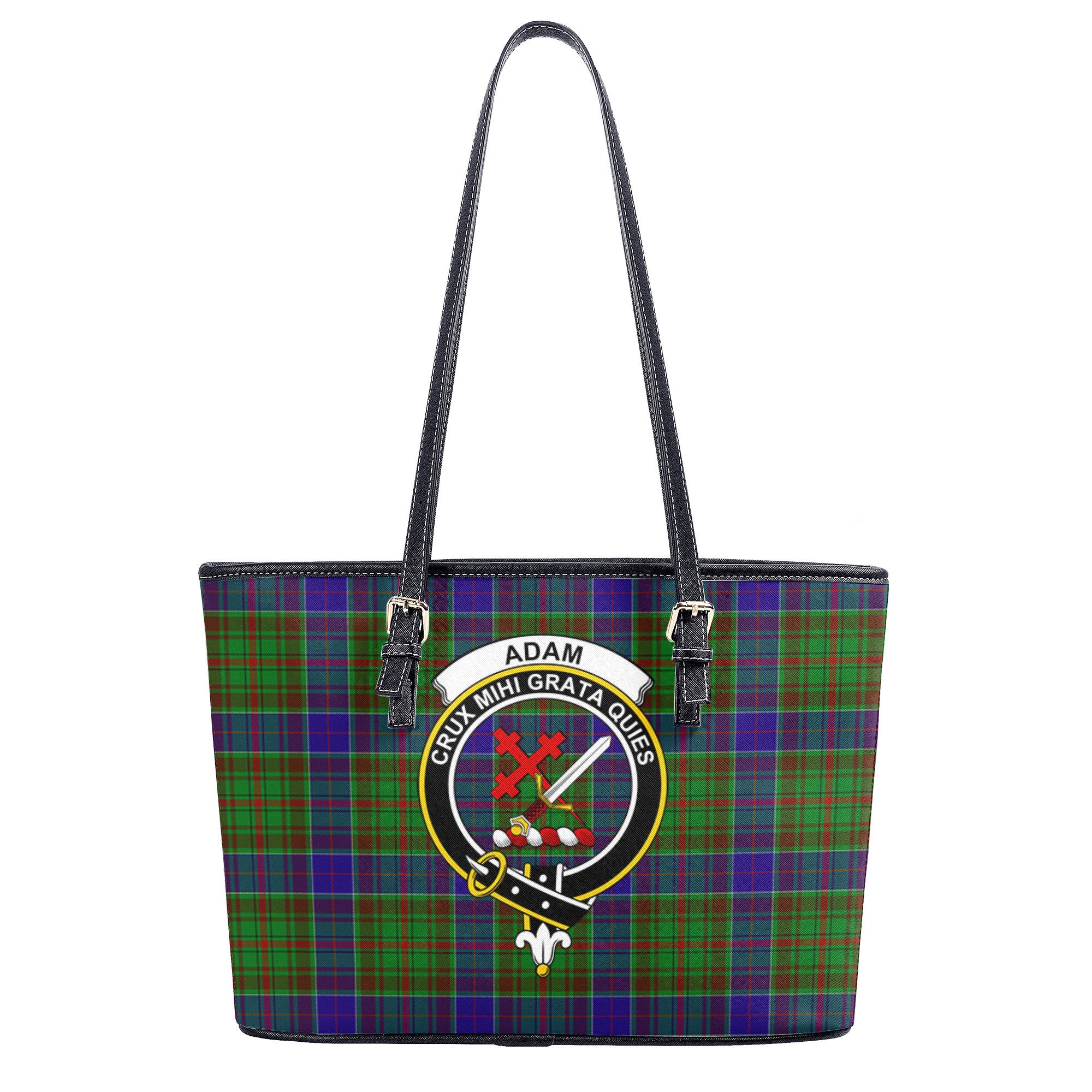 Adam Tartan Crest Leather Tote Bag