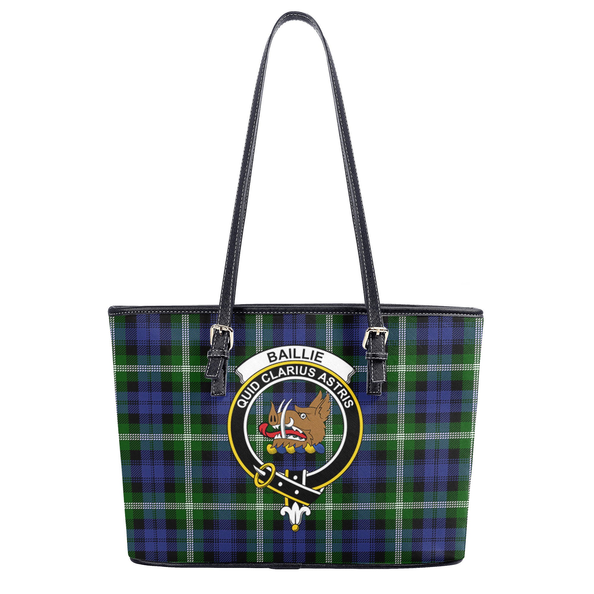 Baillie Modern Tartan Crest Leather Tote Bag