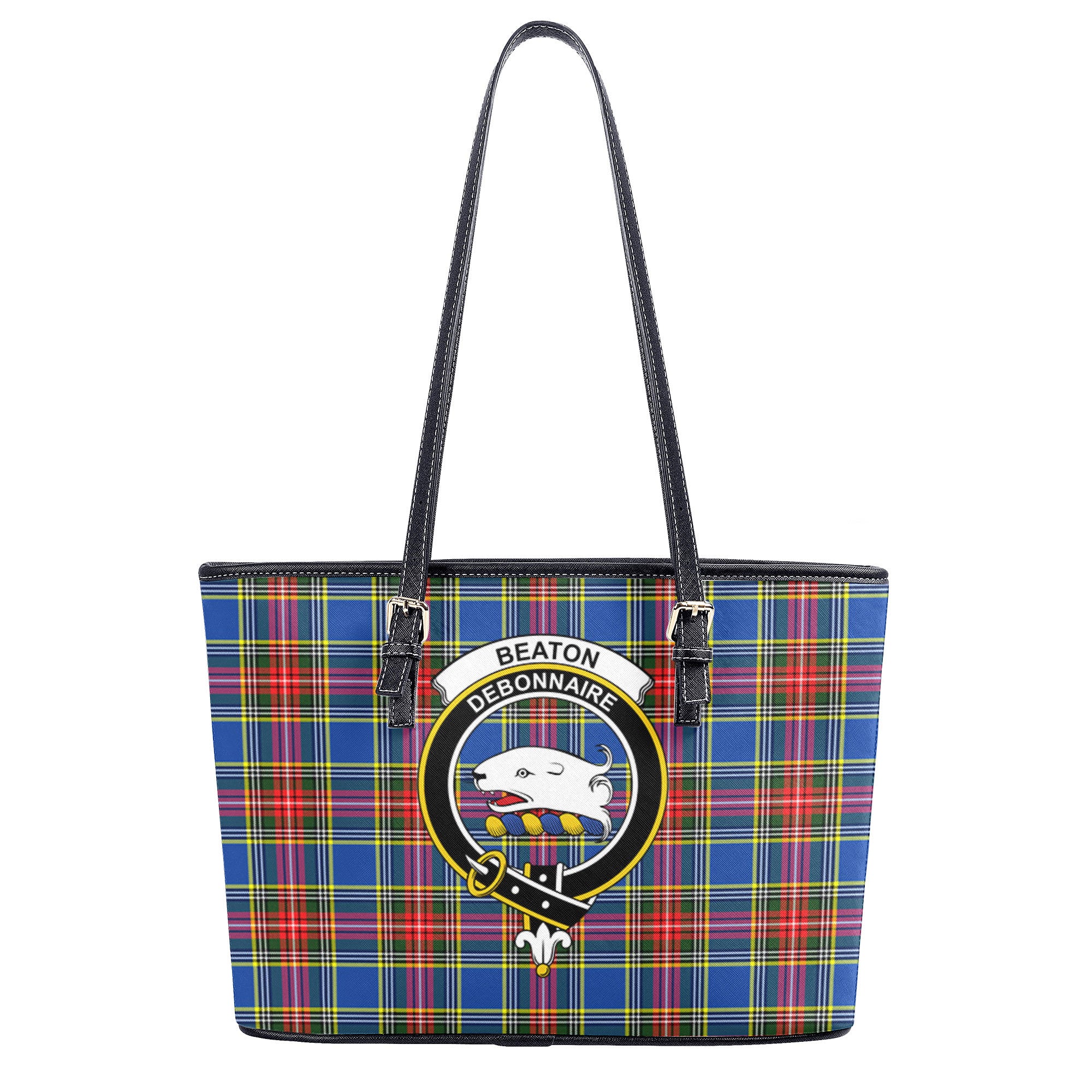 Beaton Modern Tartan Crest Leather Tote Bag