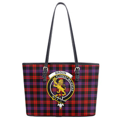 Broun Modern Tartan Crest Leather Tote Bag