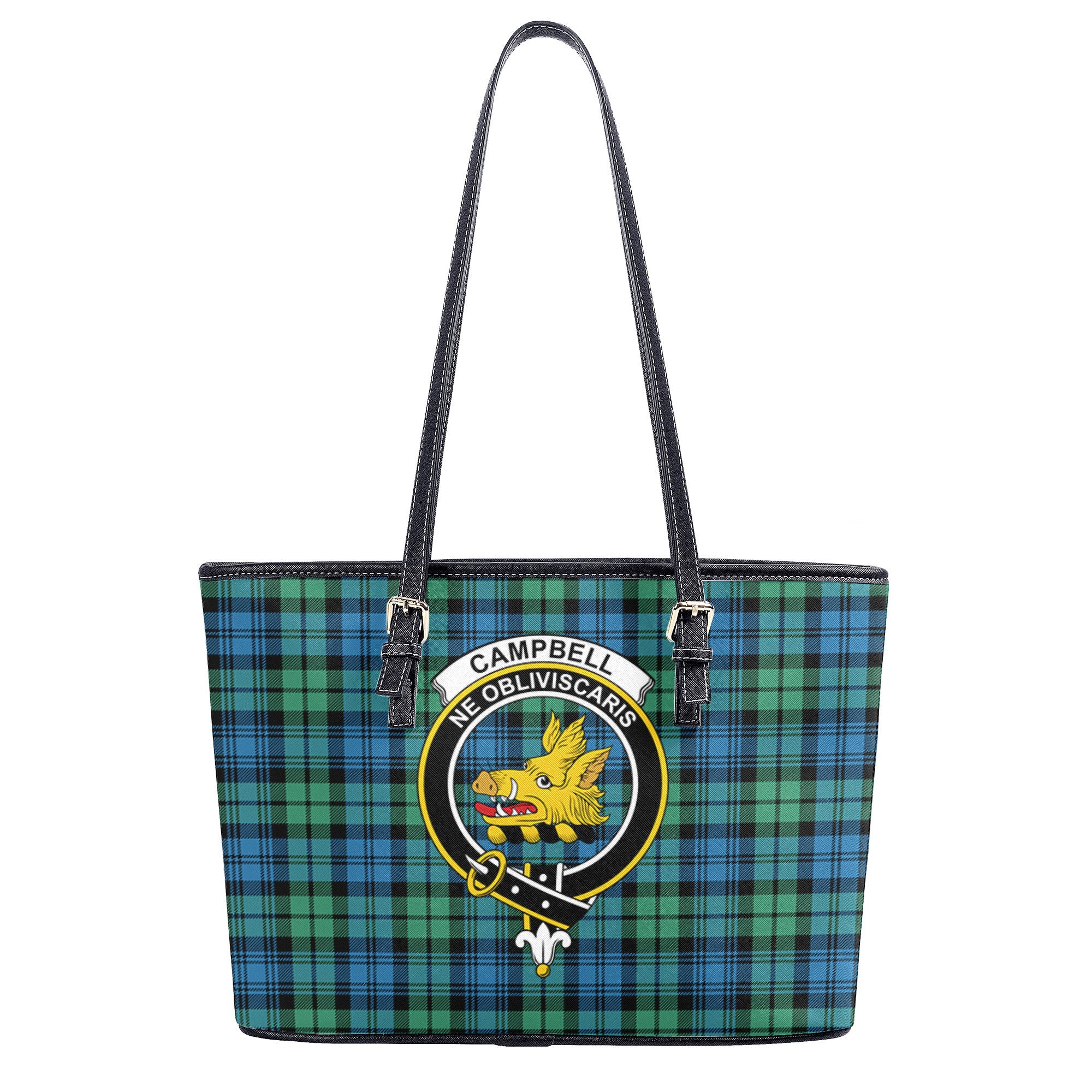 Campbell Ancient 01 Tartan Crest Leather Tote Bag