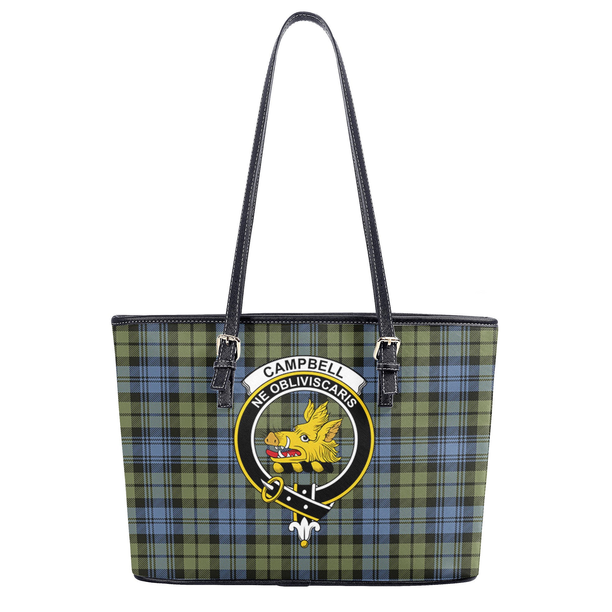 Campbell Faded Tartan Crest Leather Tote Bag