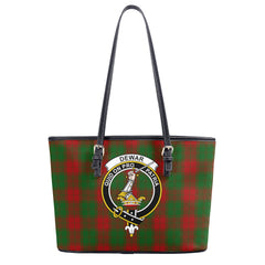 Dewar Clan Tartan Crest Leather Tote Bag