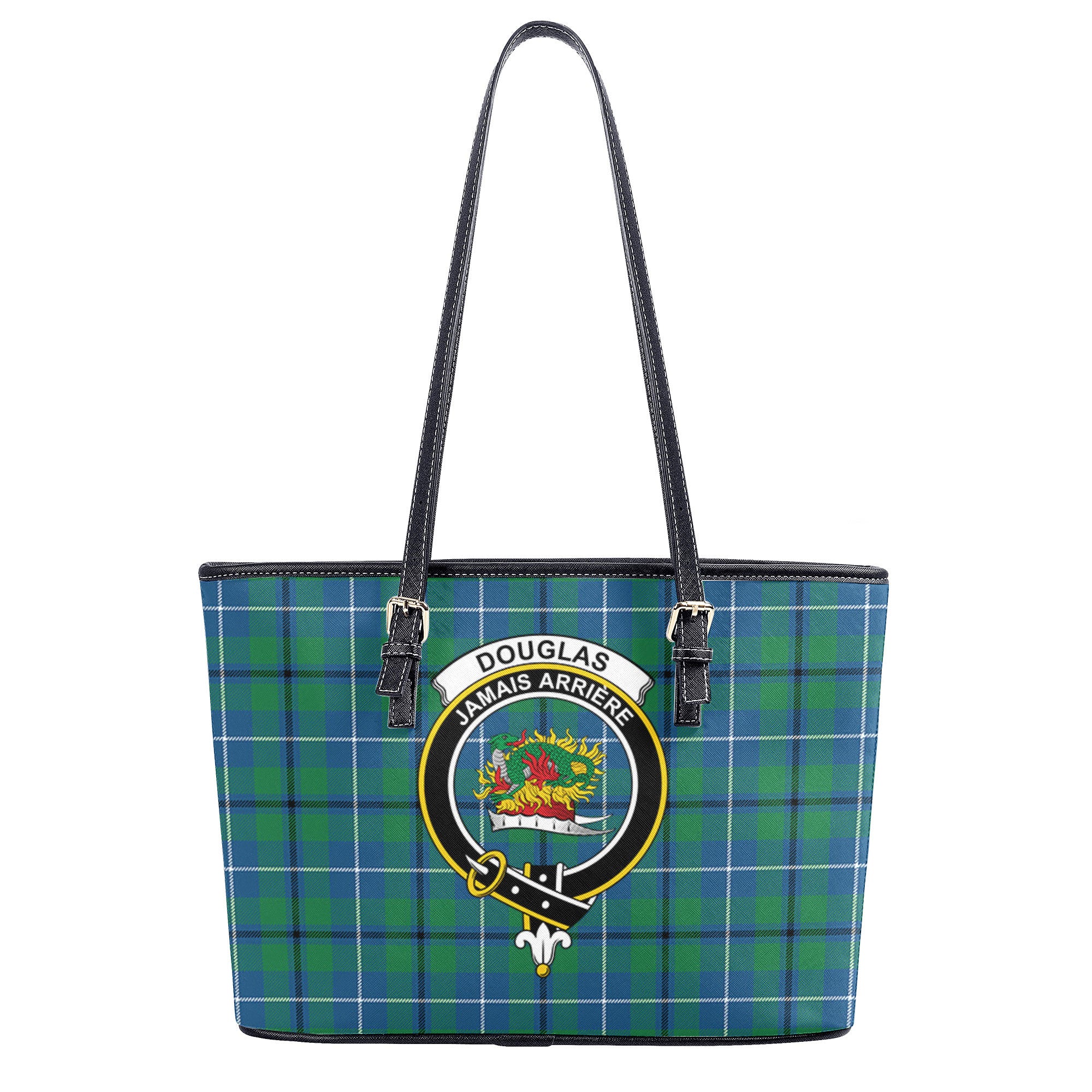 Douglas Ancient Tartan Crest Leather Tote Bag