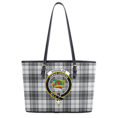 Douglas Grey Modern Tartan Crest Leather Tote Bag