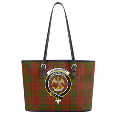 Drummond Clan Tartan Crest Leather Tote Bag