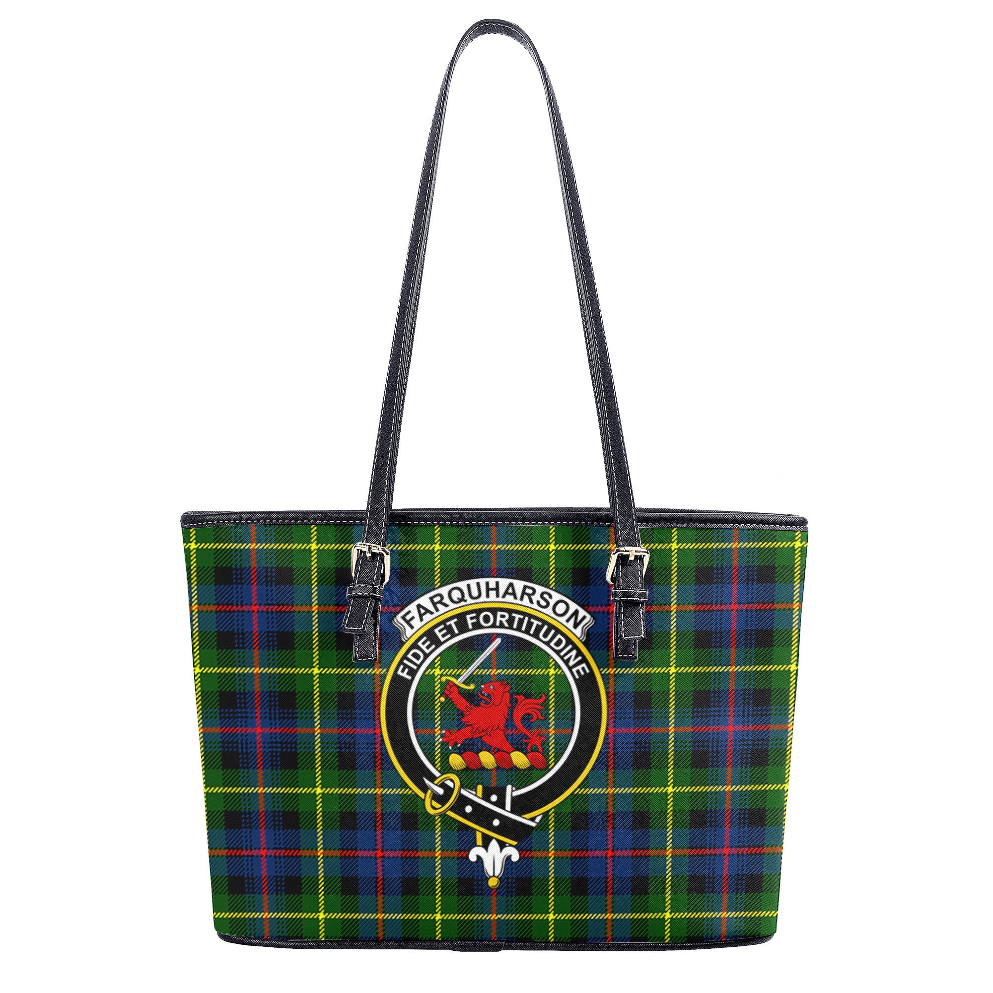 Farquharson Modern Tartan Crest Leather Tote Bag