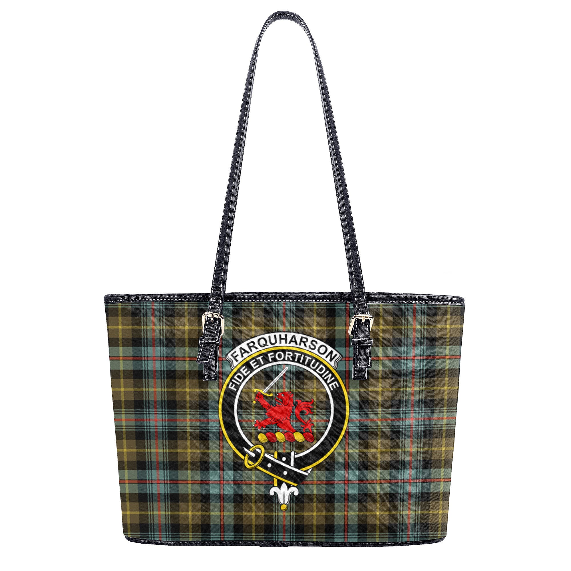 Farquharson Weathered Tartan Crest Leather Tote Bag