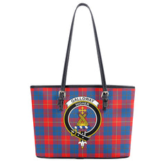 Galloway Red Tartan Crest Leather Tote Bag