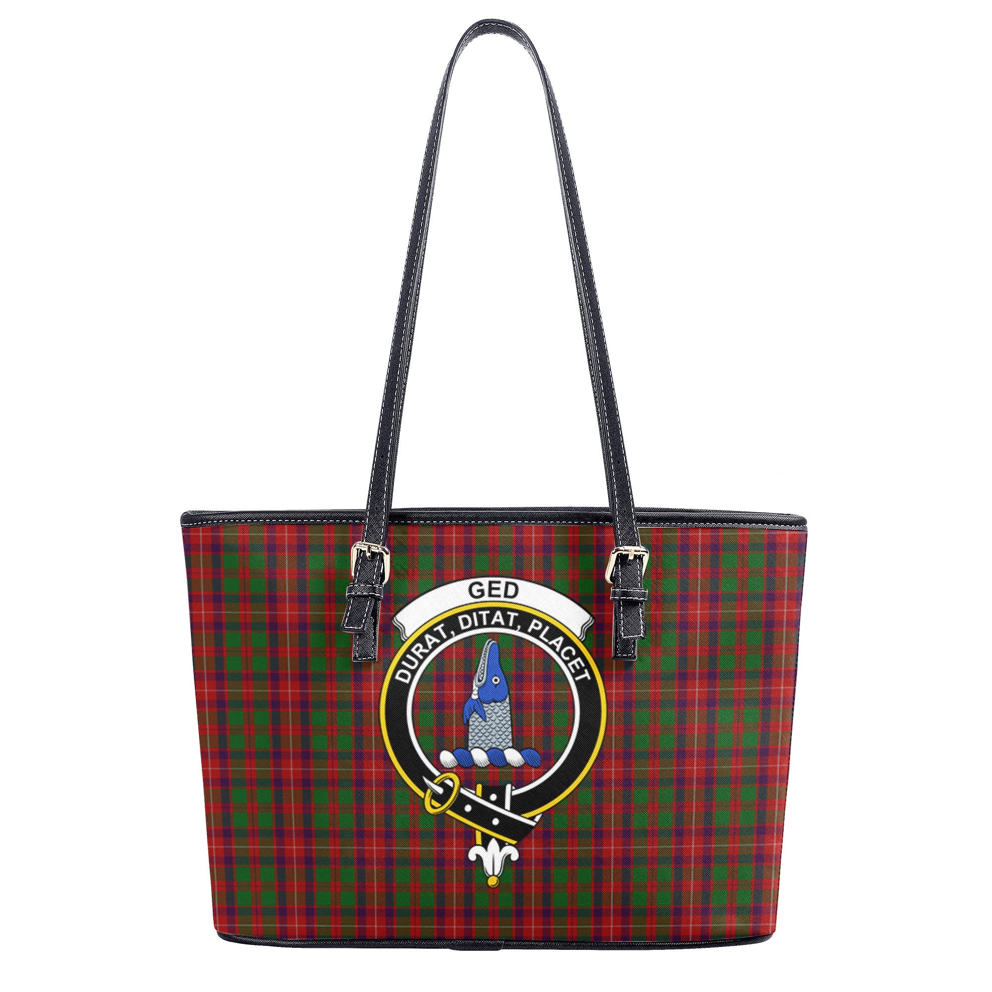 Ged Tartan Crest Leather Tote Bag