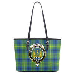 Johnston Ancient Tartan Crest Leather Tote Bag