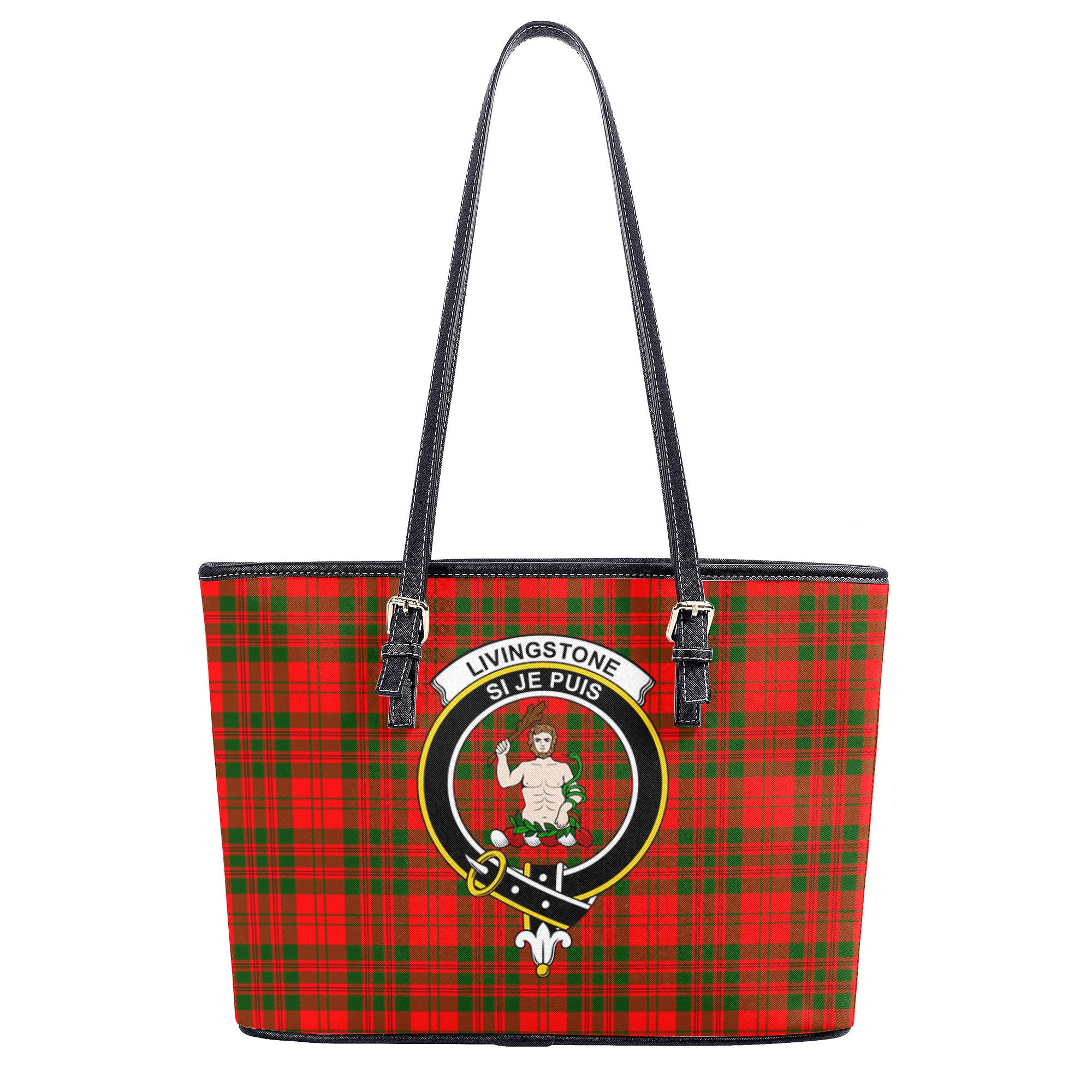 Livingstone Tartan Crest Leather Tote Bag