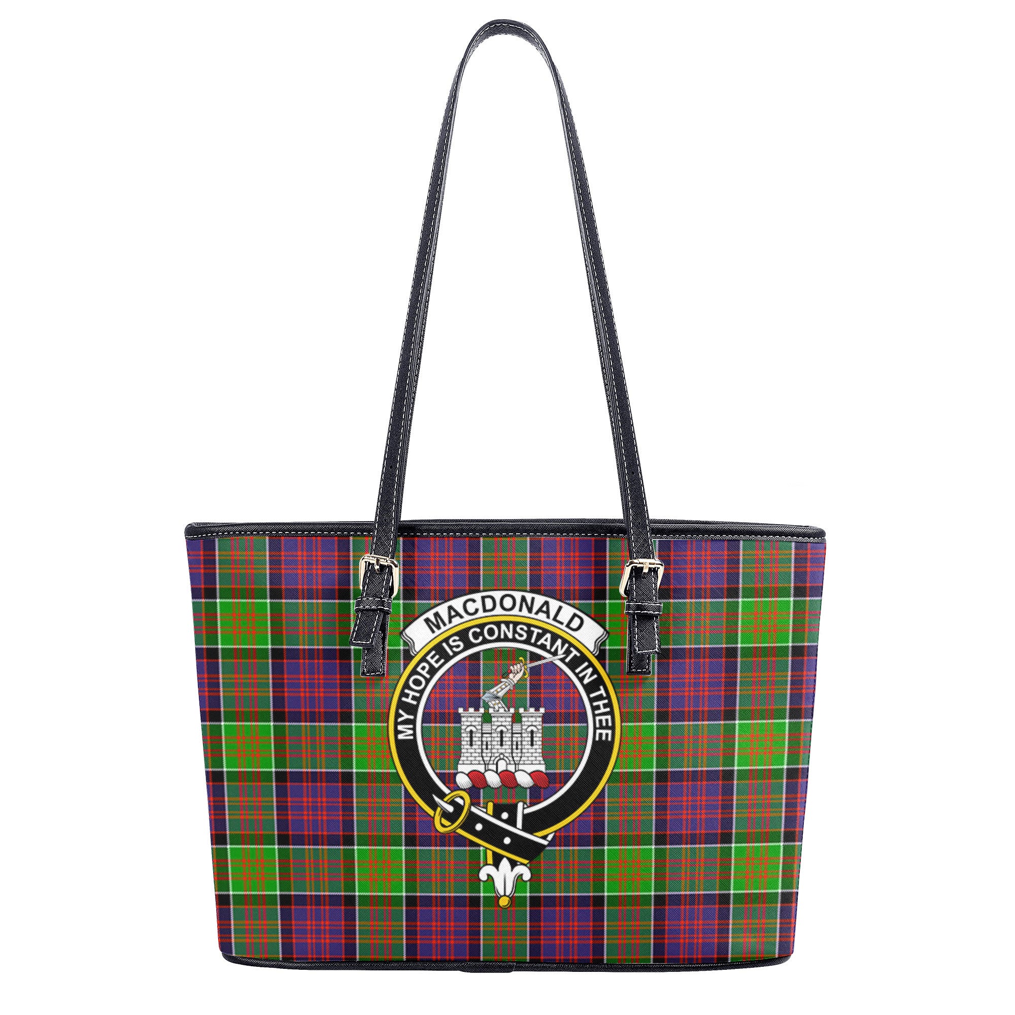 MacDonald (Clan Ranald) Tartan Crest Leather Tote Bag