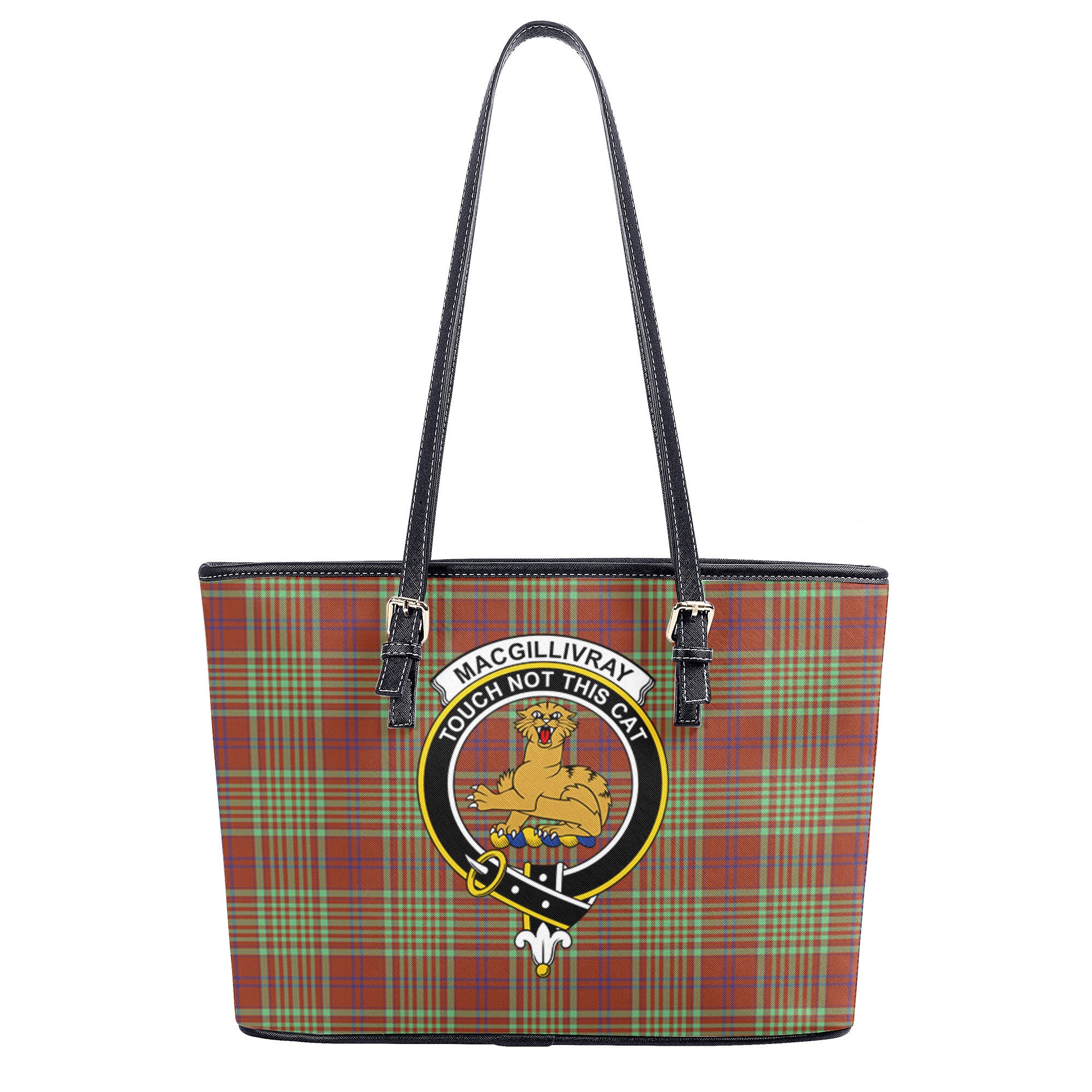 MacGillivray Hunting Ancient Tartan Crest Leather Tote Bag