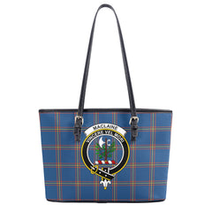 MacLaine of Loch Buie Hunting Ancient Tartan Crest Leather Tote Bag
