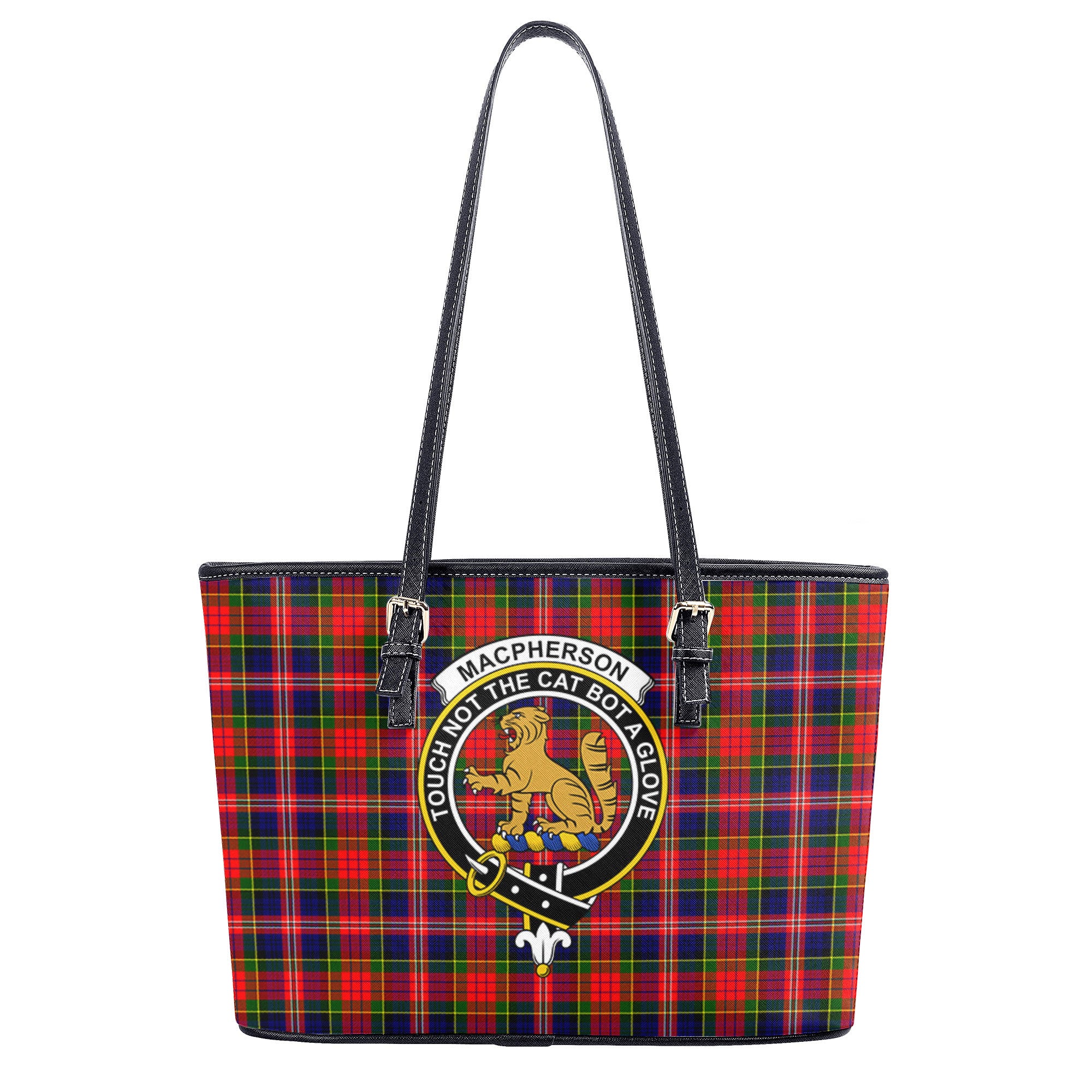 MacPherson Modern Tartan Crest Leather Tote Bag