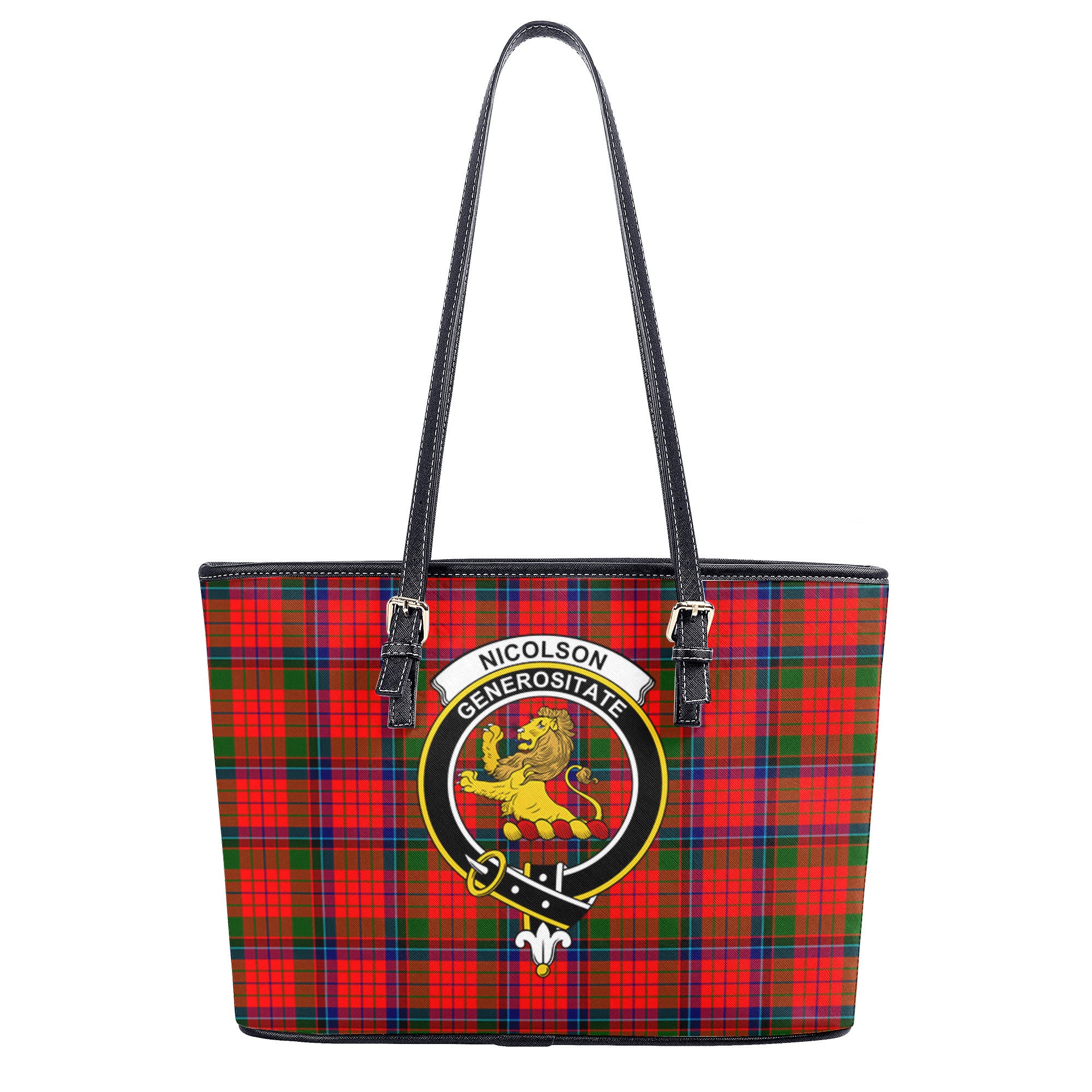 Nicolson Modern Tartan Crest Leather Tote Bag