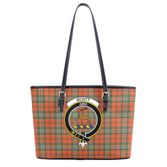 Scott Ancient Tartan Crest Leather Tote Bag