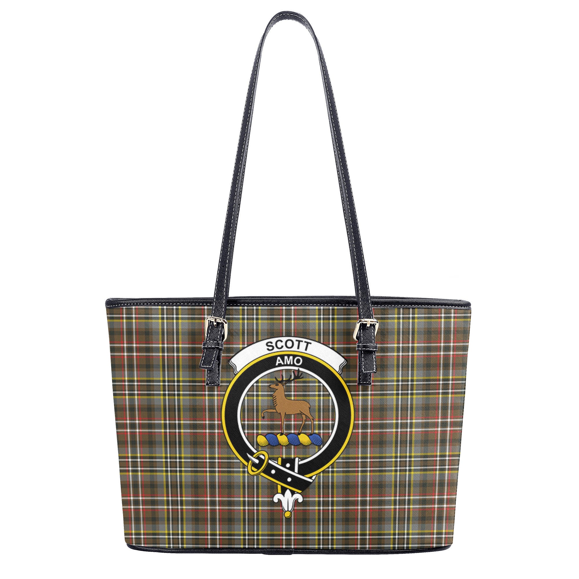Scott Green Weathered Tartan Crest Leather Tote Bag
