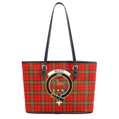 Scott Modern Tartan Crest Leather Tote Bag