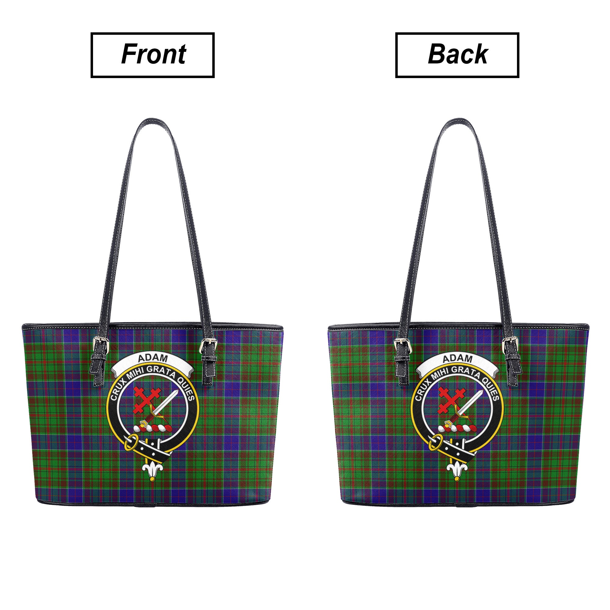 Adam Tartan Crest Leather Tote Bag