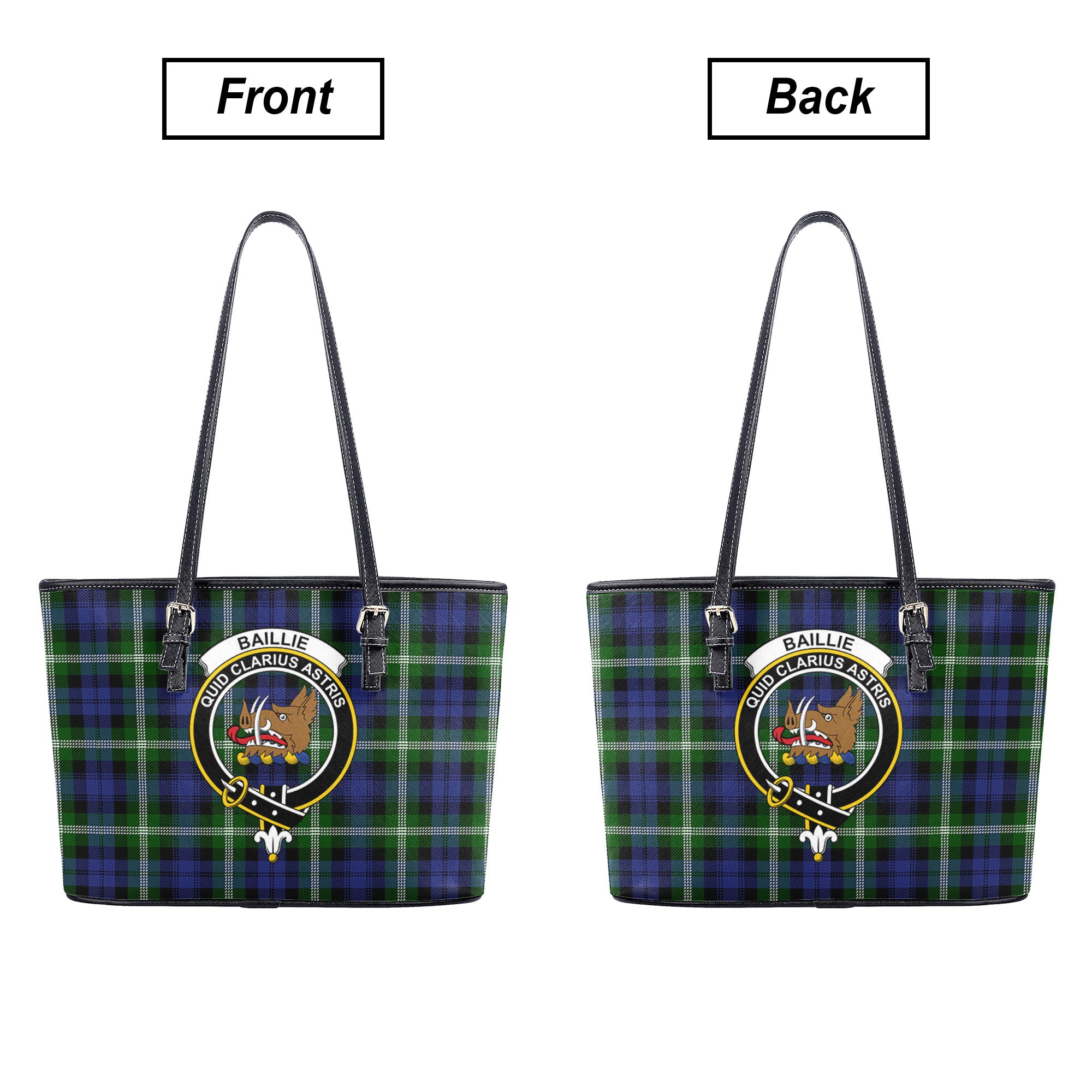 Baillie Modern Tartan Crest Leather Tote Bag