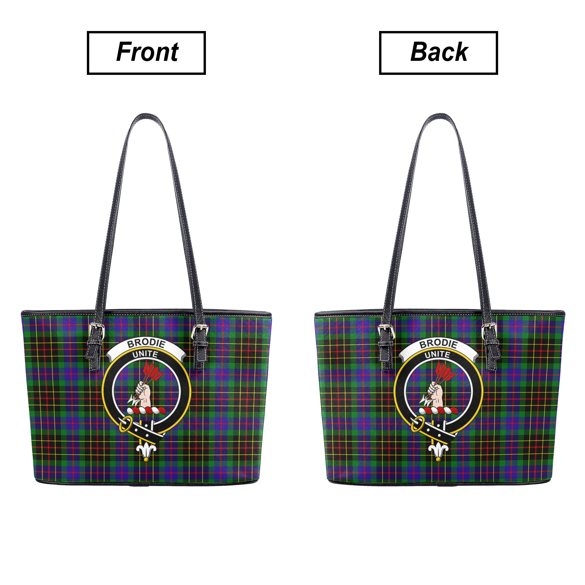 Brodie Hunting Modern Tartan Crest Leather Tote Bag