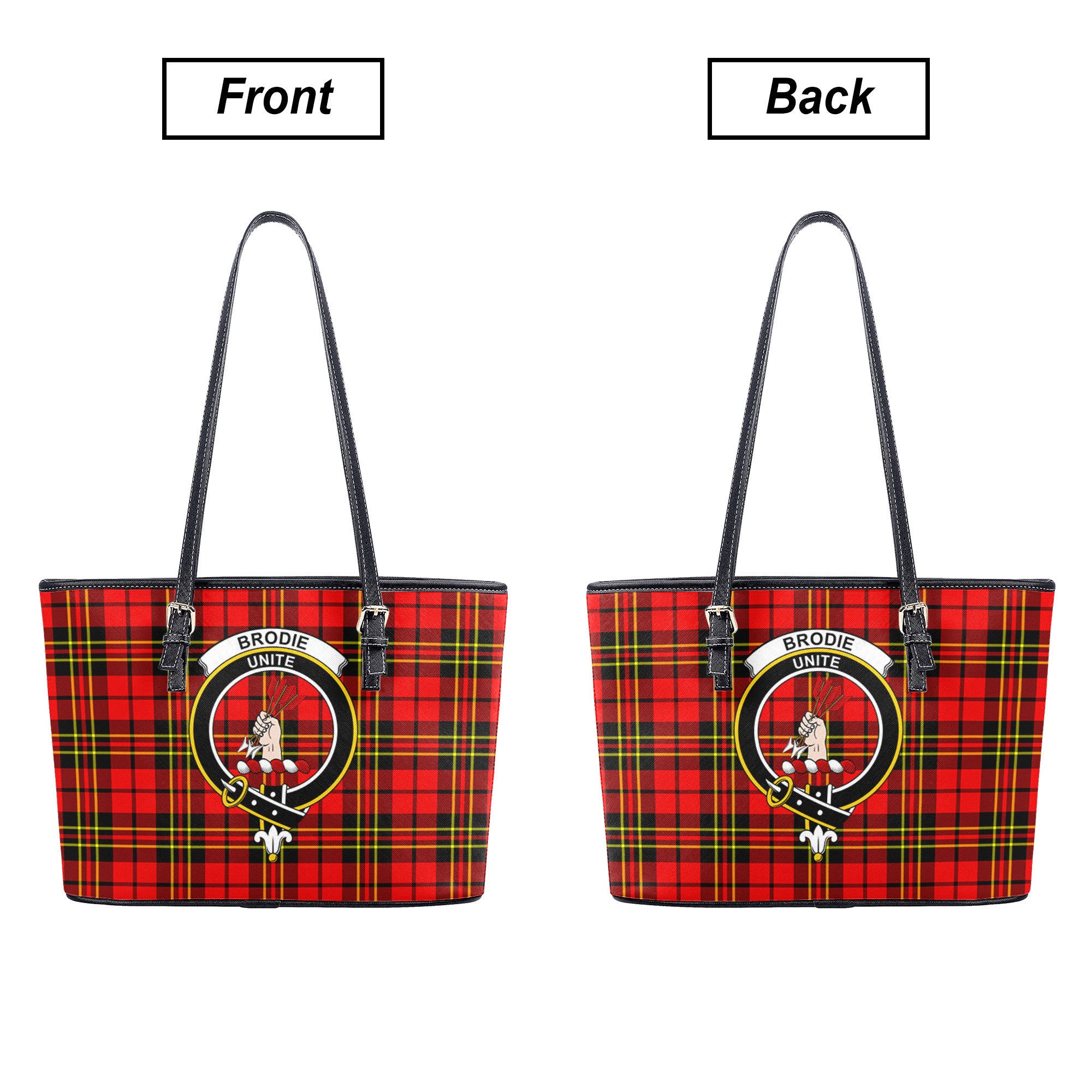 Brodie Modern Tartan Crest Leather Tote Bag