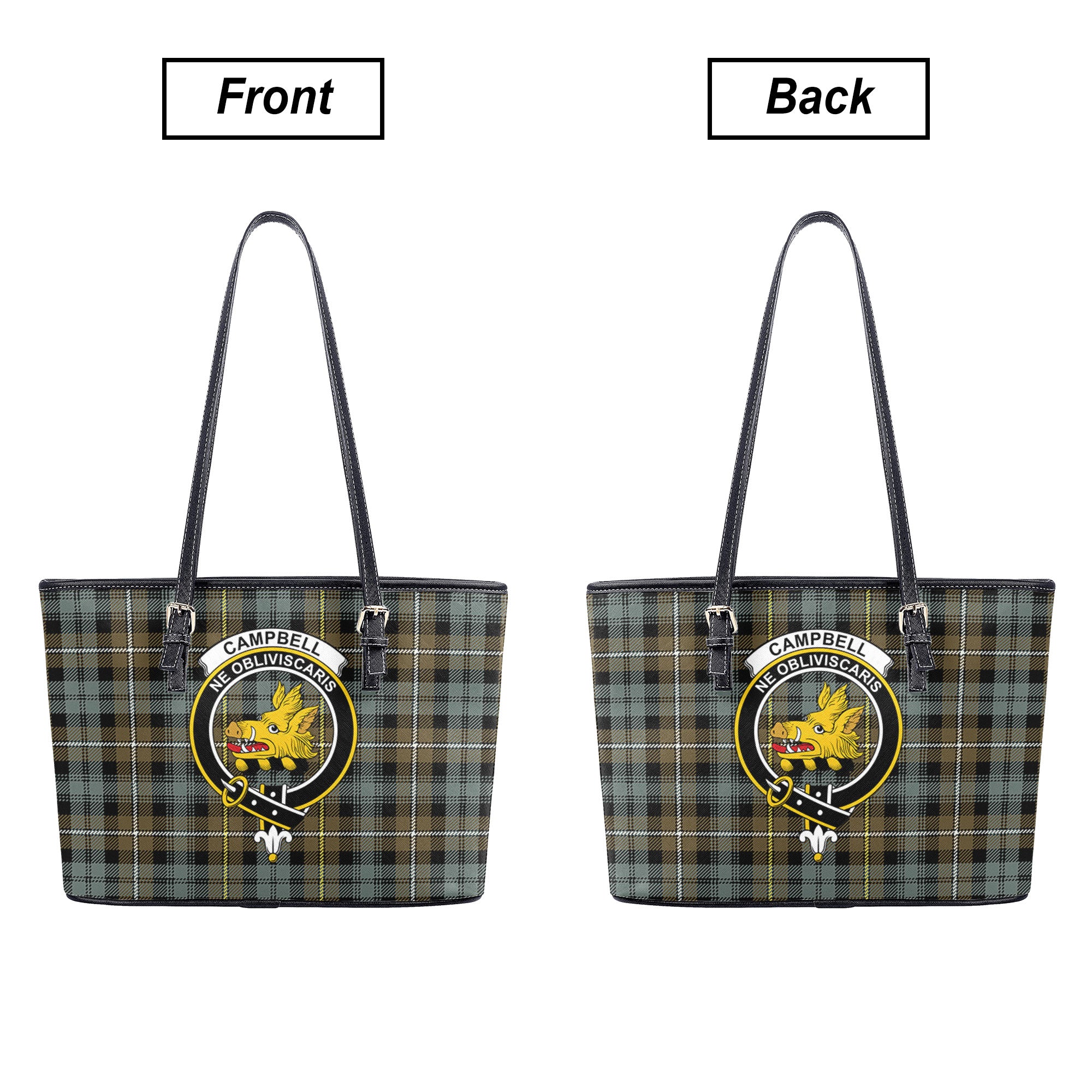 Campbell Argyll Weathered Tartan Crest Leather Tote Bag